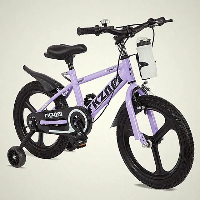 18" Kids Bike High Carbon Steel Frame with Training Wheels for Ages 3-9 Purple