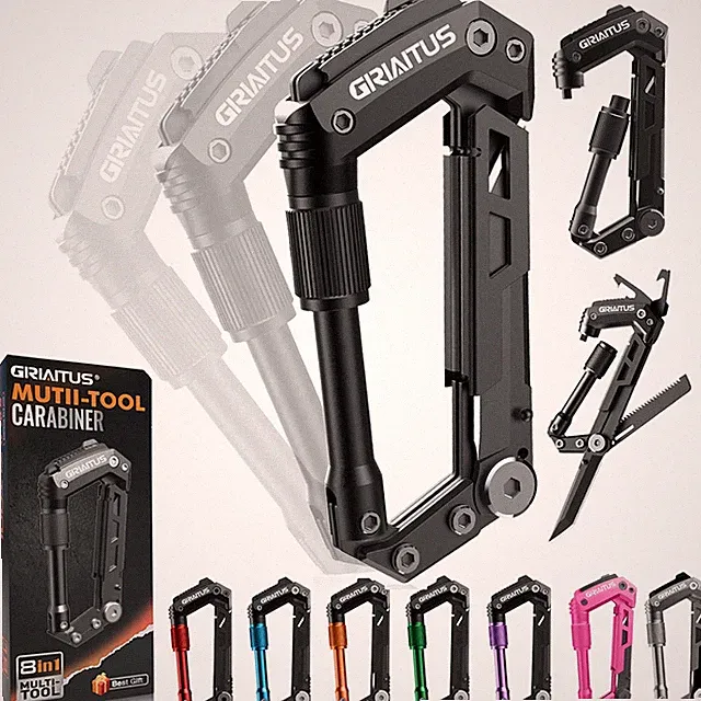 Carabiner Multitool 8-in-1 EDC Carabiners Pocket , Serrated , Rope Cutter, Sc...