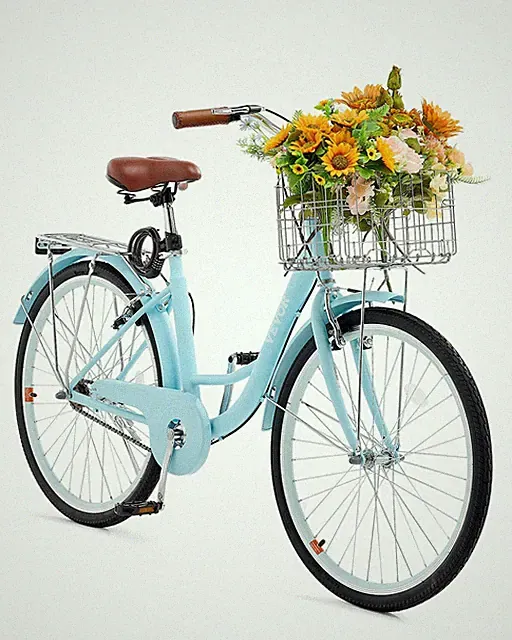 Cruiser Bike,1-Speed,26-Inch Light Blue Beach Cruiser Bike with Large Capacity B