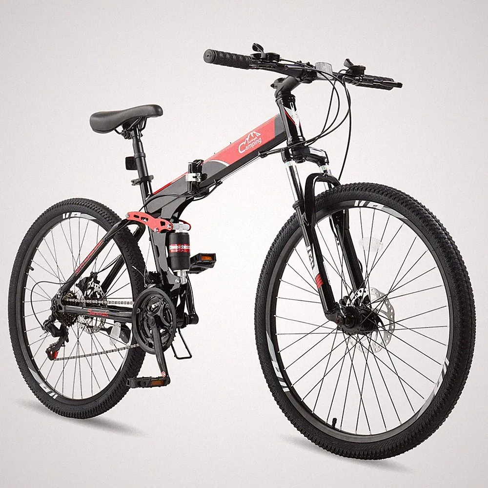Folding 21 Speeds MTB 26" Mountain Bike Cycling Trail Road Bicycle Black