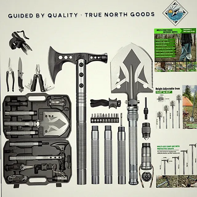 Multi-tool Shovel and Axe Set with Saw, Wrench, and Bottle Opener for Adventures