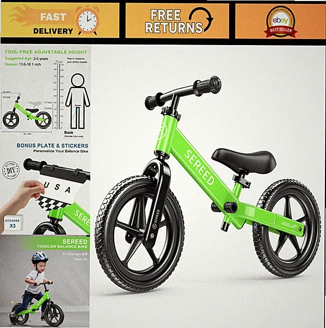 No-Pedal Toddler Balance Bike for Ages 2-5, Adjustable, Customizable Stickers, G