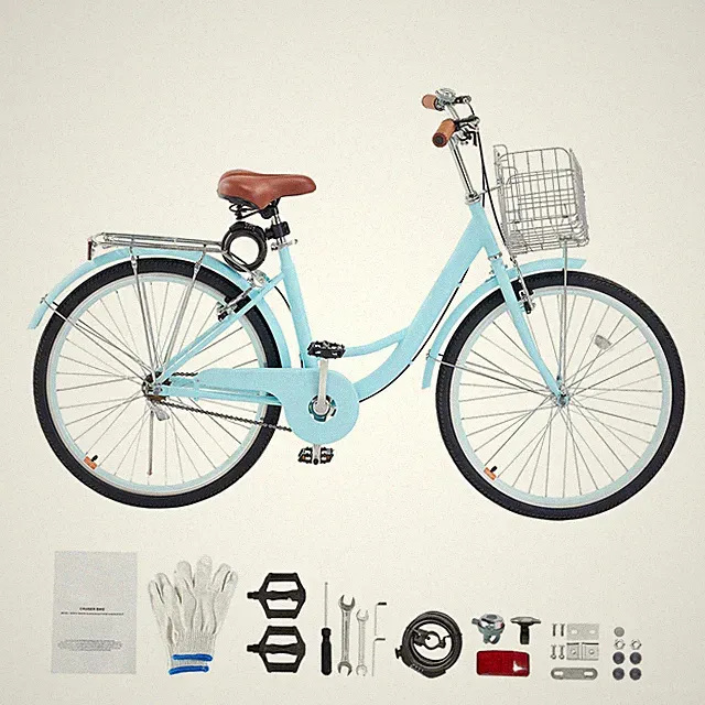 Uimoso 26-Inch Light Blue Cruiser Bike with Basket, Single-Speed Design