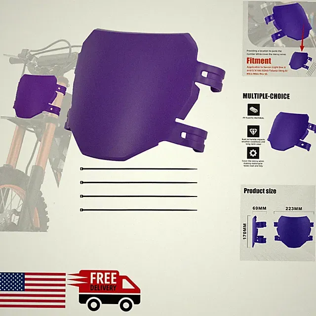 Universal Front Number Plate for Ebike Dirt Bike Purple Durable PP Plastic